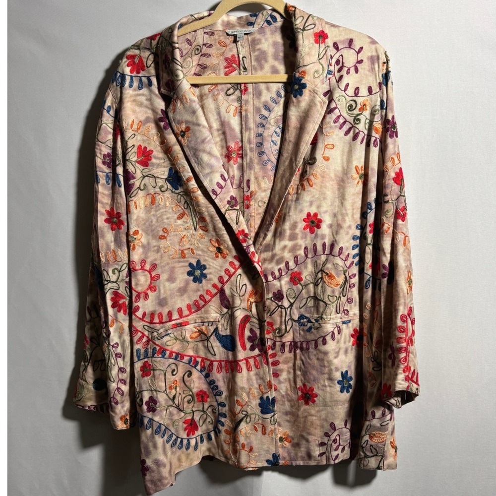 John Mark Embroidered Floral Paisley Blazer Jacket‎ L Rayon Boho Hippie Artsy